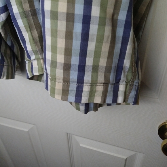 $ Olde school men blue green white stripe shorts.Zip flat front. Size 42 - Picture 7 of 14